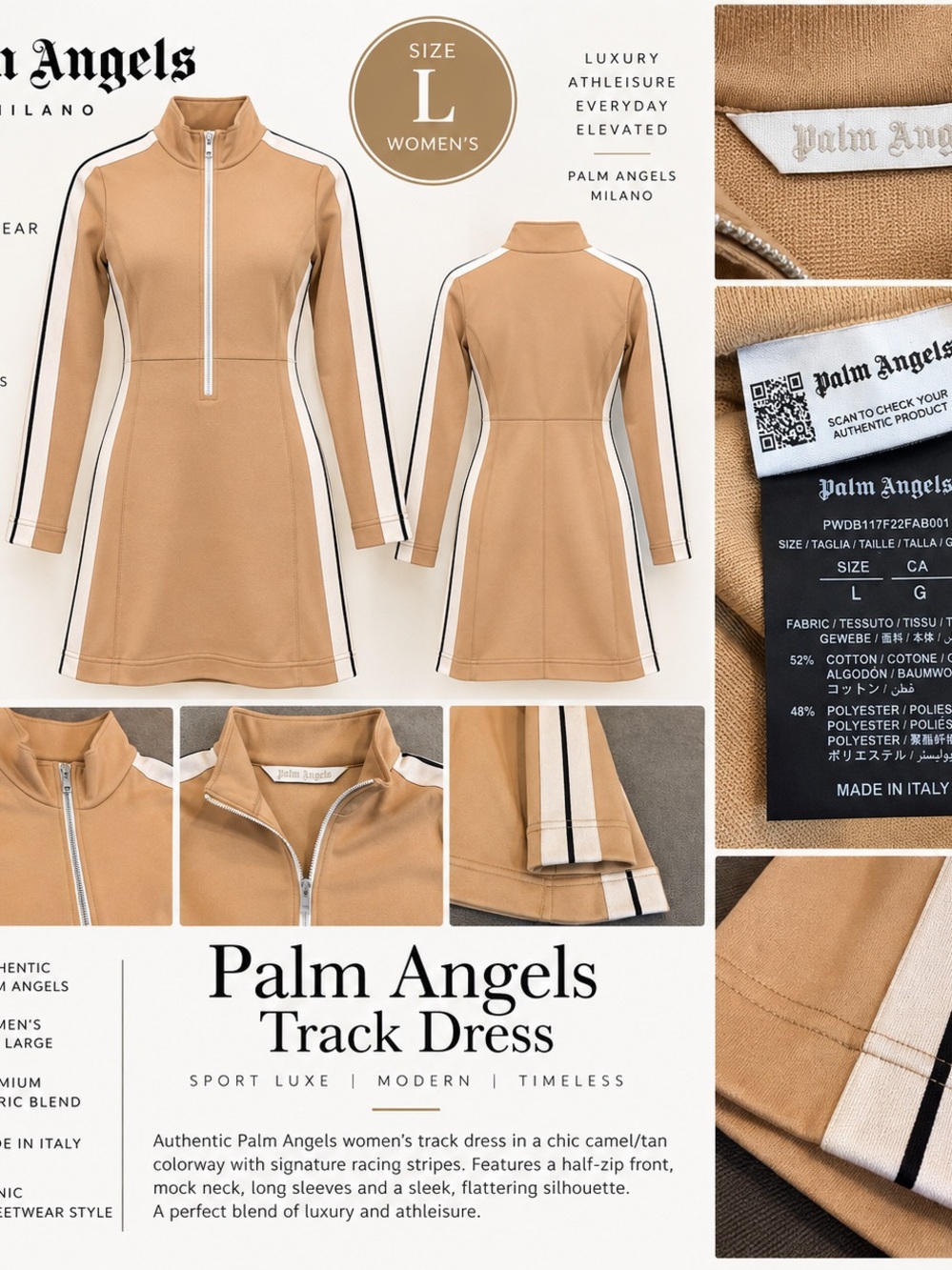 Palm Angels Women’s Camel/Tan Track Dress - Size L